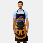 Tablier Halloween Chat Noir Sorcière Casquette Citrouille (Porté)