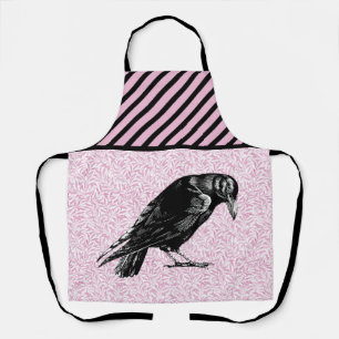 Tablier Halloween corneille ou corbeau rose et noir