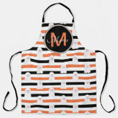 Tablier Halloween Cute Ghost Stripes Orange Black Monogram (Recto)