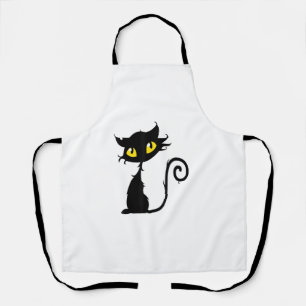 Tablier Halloween design chat noir et yeux jaunes