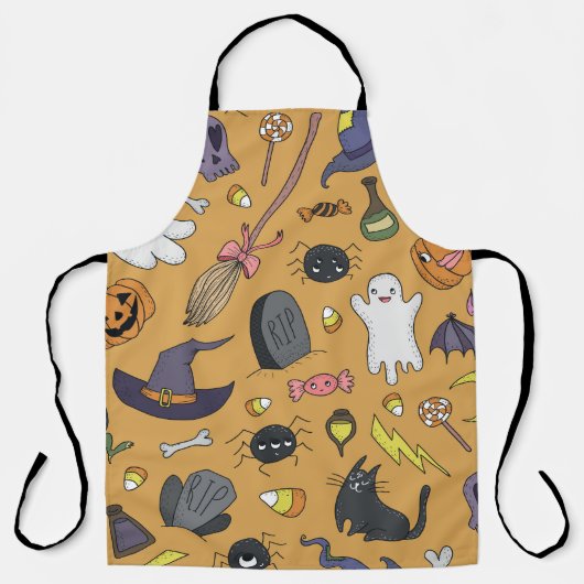 Tablier Halloween Doodle Objets Motif sans couture (Recto)