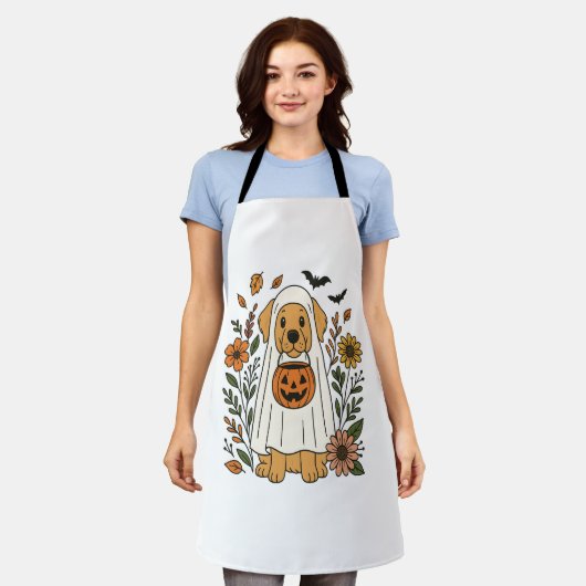 Tablier Halloween Golden Retriever Flowers (Porté)