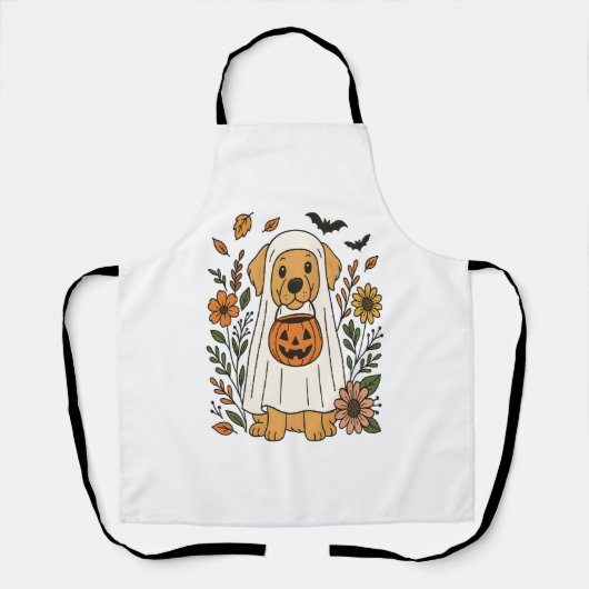 Tablier Halloween Golden Retriever Flowers (Recto)