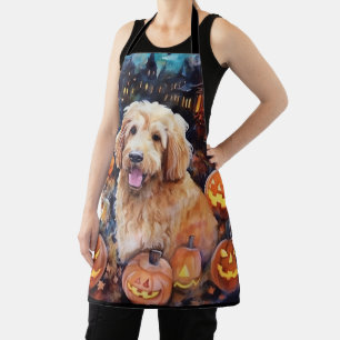 Tablier Halloween Goldendoodle avec citrouilles épouvantab