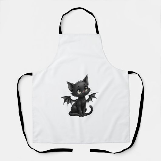 Tablier Halloween Grumpy Black Kitten In Bat Costume (Recto)