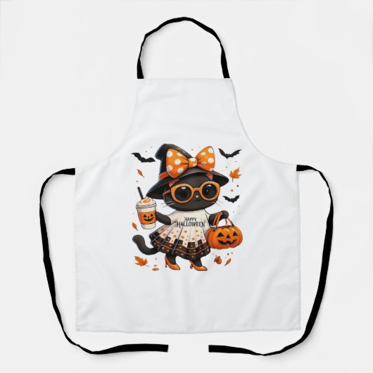 Tablier Halloween Kawaii Chat - Chat de sorcière avec Citr (Recto)