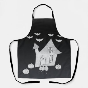Tablier Halloween la nuit avec Haunted House, chauves-sour
