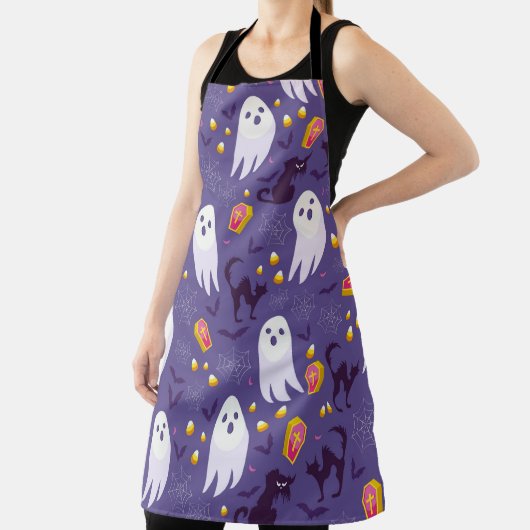 Tablier Halloween mignon moderne Fantôme noir Chat Motif (Insitu)