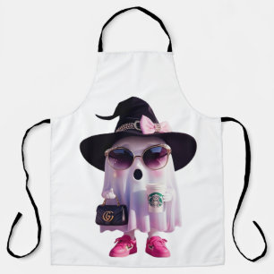 Tablier Halloween mignonne petite dame fantôme avec café
