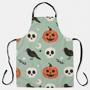 Tablier Halloween motif sans couture avec corbeaux, crânes
