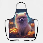 Tablier Halloween Poméranien Avec La Peur Citrouille (Recto)