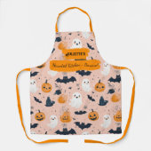 Tablier Halloween rose vif avec Fantômes, Citrouilles, cha (Recto)