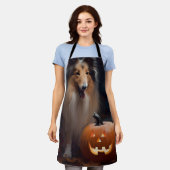 Tablier Halloween Rough Collie Avec Citrouille effroi (Porté)