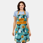 Tablier Halloween sarcelle avec fantômes, citrouilles et c (Porté)