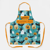 Tablier Halloween sarcelle avec fantômes, citrouilles et c (Recto)