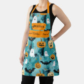 Tablier Halloween sarcelle avec fantômes, citrouilles et c (Insitu)