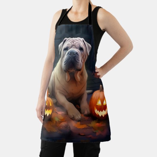 Tablier Halloween Shar Pei Avec La Peur Citrouille (Insitu)
