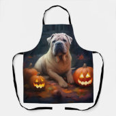 Tablier Halloween Shar Pei Avec La Peur Citrouille (Recto)