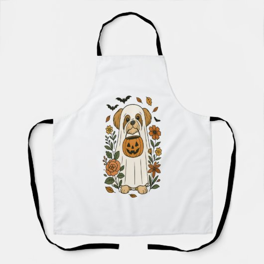 Tablier Halloween Shih Tzu avec des fleurs d'automne (Recto)