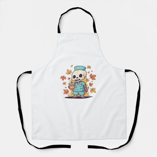 Tablier Halloween Skeleton Nurse Avec Café Classique T-Shi (Recto)