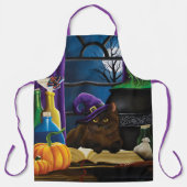 Tablier Halloween sorcière chat violet magie (Recto)