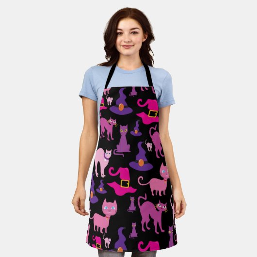 Tablier Halloween sorcière effrayante chat noir violet déc (Porté)