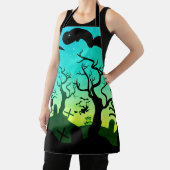Tablier Halloween turquoise et jaune hanté (Insitu)