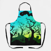 Tablier Halloween turquoise et jaune hanté (Recto)