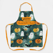 Tablier Halloween vert foncé avec Fantômes, Citrouilles, c (Recto)