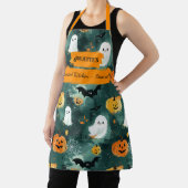 Tablier Halloween vert foncé avec Fantômes, Citrouilles, c (Insitu)
