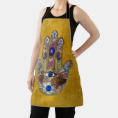 Tablier Hamsa Hearts Flowers Opal Art sur Gold Apron (Insitu)