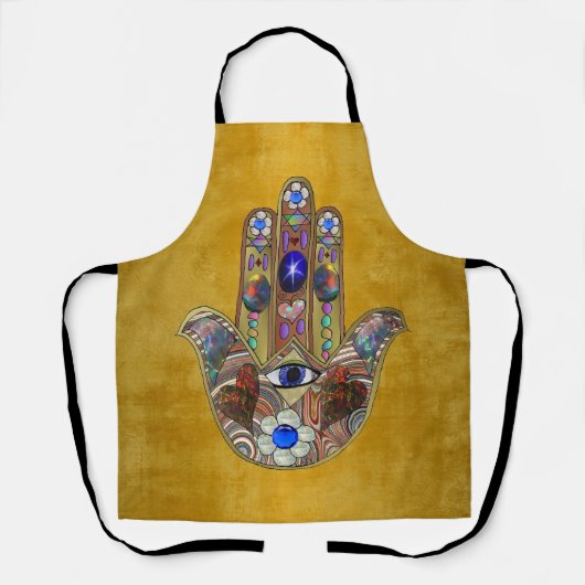 Tablier Hamsa Hearts Flowers Opal Art sur Gold Apron (Recto)