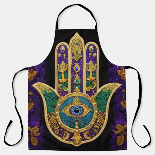Tablier Hamsa Troisième Œil Orné en Or (Recto)