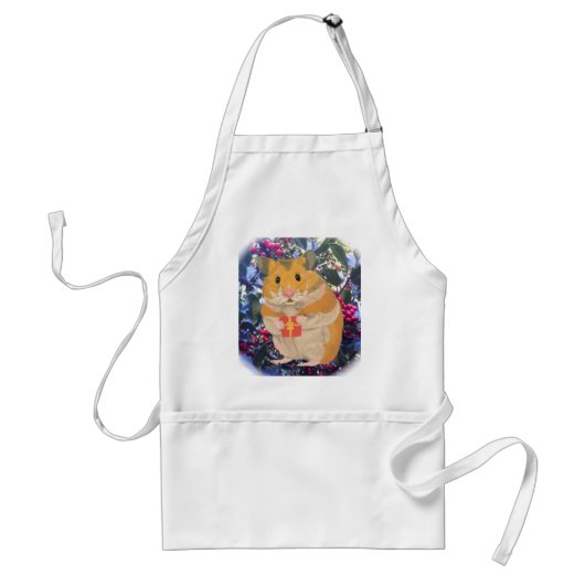Tablier Hamster de Noël tenant un cadeau (Devant)