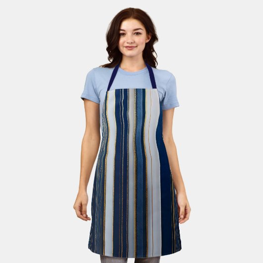 Tablier Hanoukka Blues Stripes Bleu Blanc Or (Porté)