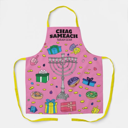 Tablier Hanoukka rose personnalisée (Recto)