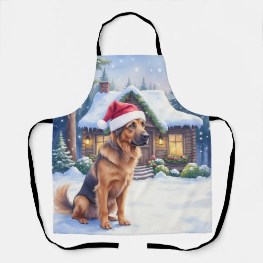 Tablier Hanoverian Scenthound Snowy Forest Cabin Santa Hat (Recto)