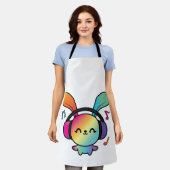 Tablier Happy Bunny avec écouteurs écoutant de la musique. (Porté)