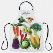 Tablier Happy Crochet Vegetable Champagne Collage Monogram (Recto)
