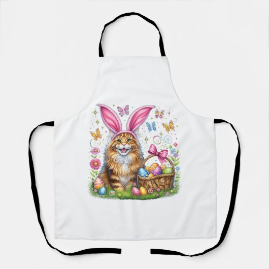 Tablier Happy Easter Cute Bunny Maine Coon Cat Easter Eggs (Recto)