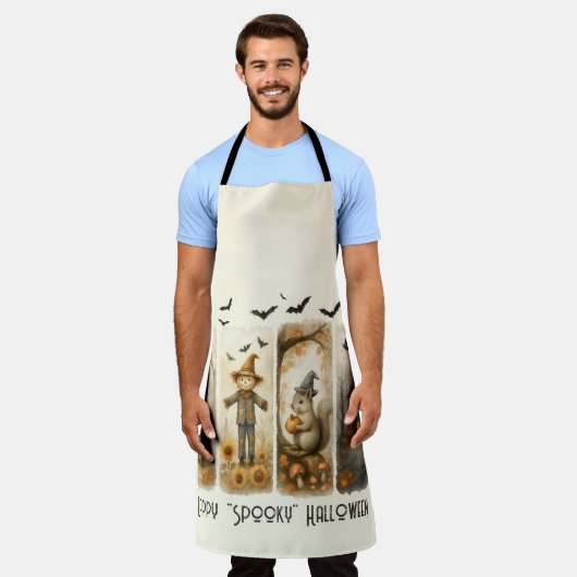 Tablier Happy "Éffrayant" Halloween Scarecrow Squirrel Hou (Porté)