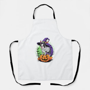 Tablier Happy Halloween avec Boston Terrier Mummy & Witch