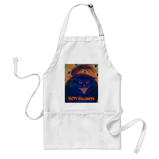 Tablier "Happy Halloween" bleu chat effrayant (Devant)
