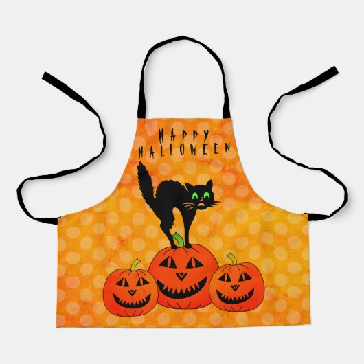 Tablier Happy Halloween Chat noir Jack-o'-lantern (Recto)