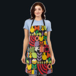 Tablier Happy Hanoukka Modern Menorah Latkes & Stars<br><div class="desc">FAITES SOURIRE LE "PERSONNEL" DE LA CUISINE CE parti Hanoukka / Chanukah avec des tabliers géométriques modernes Hanoukka / Chanukah personnalisés. Menorah, Latkes de pommes de terre, Dreidesl, Donuts, Etoiles & Huile d'olive... Symboles de l'Hanoukka juive - ils sont tous là !. Heureux souhaits Hanoukka... Ce design moderne, haut de...</div>