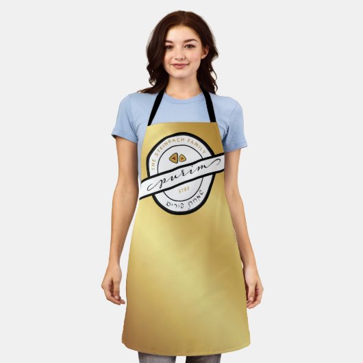 Tablier HAPPY PURIM Script Apron personnalisé (Porté)
