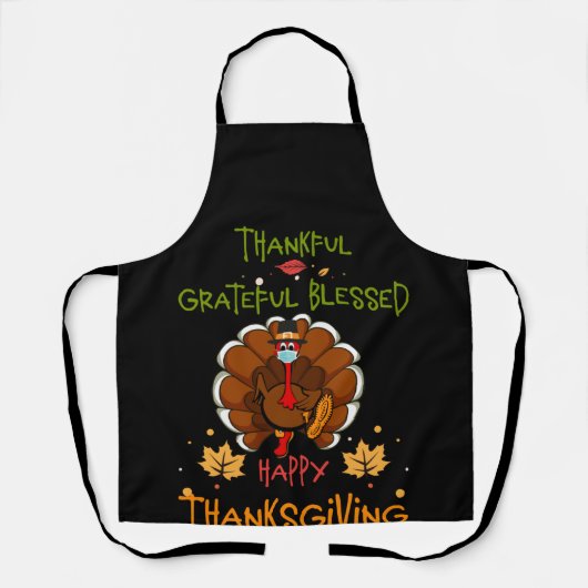 Tablier Happy thanksgiving Turkey With A Mask Thankful (Recto)