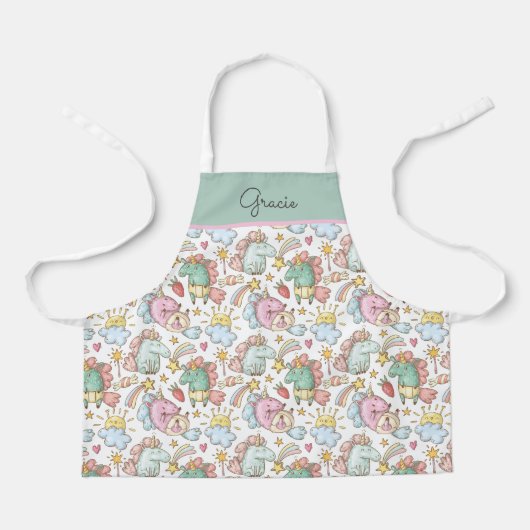 Tablier Happy Unicorns Motif avec nom (Recto)