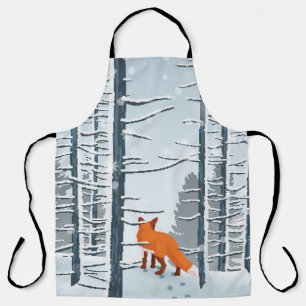 Tablier Happy Winter avec paysage forestier et animal rena