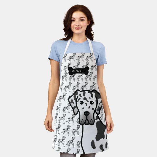 Tablier Harlequin Great Dane Cute Cartoon Chien & Nom (Porté)